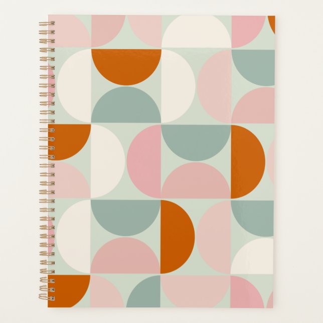 Mid Century Modern Sage Green Blush Orange Pattern Planner (Front)
