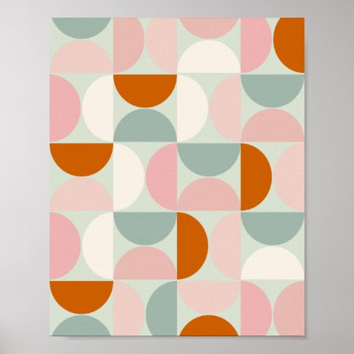 Mid Century Modern Sage Green Blush Orange Pattern Poster