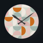 Mid Century Modern Sage Green Blush Orange Pattern Round Clock<br><div class="desc">Retro mid century modern pattern – abstract geometric shapes – minimalist pattern sage green,  blush pink,  Orange and cream white.</div>