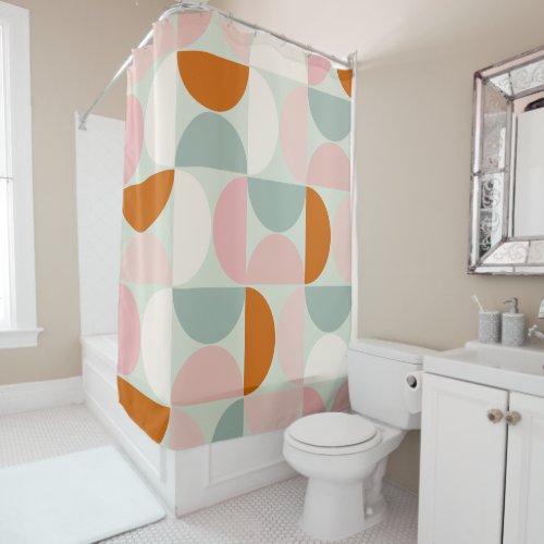 Mid Century Modern Sage Green Blush Orange Pattern Shower Curtain