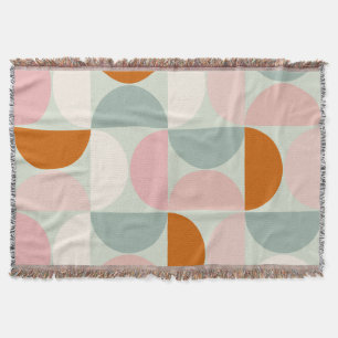Mid Century Modern Sage Green Blush Orange Pattern Throw Blanket