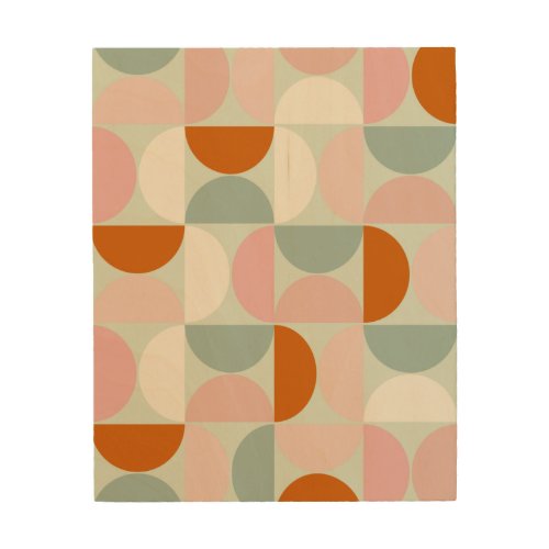 Mid Century Modern Sage Green Blush Orange Pattern Wood Wall Art