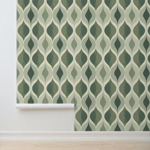 Mid Century Modern Sage Green Ellipse Ovals Wallpaper