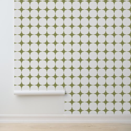 Mid Century Modern Sage Green Geometric Stars Wallpaper