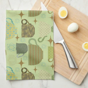Mid Century Modern Sage Teacup Kitchen Towel