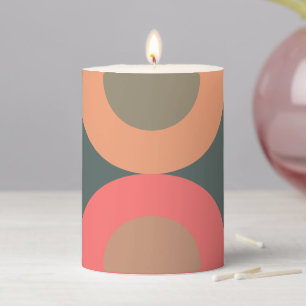 Mid-Century Modern Salmon and Olive  Pillar Candle