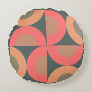 Mid-Century Modern Salmon and Olive  Round Pillow
