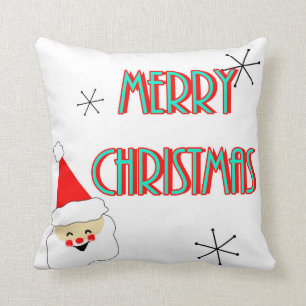 mid century modern santa claus merry christmas throw pillow