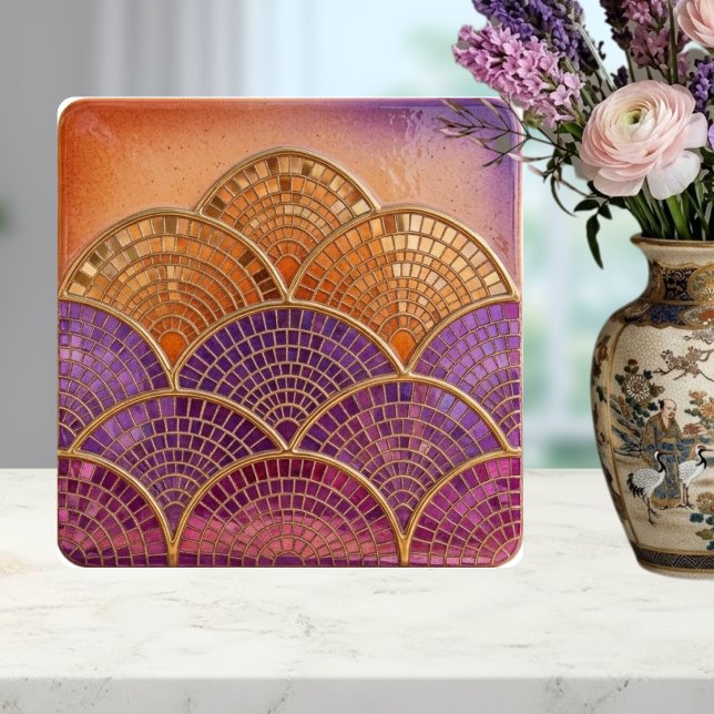 Mid-Century Modern Scalloped Fan purple orange  Ceramic Tile (Creator Uploaded)