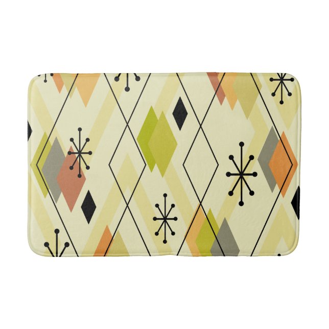 Mid Century Modern Scattered Diamonds Chartreuse Bath Mat (Front)