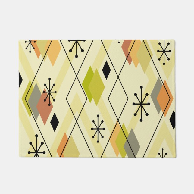 Mid Century Modern Scattered Diamonds Chartreuse Doormat (Front)