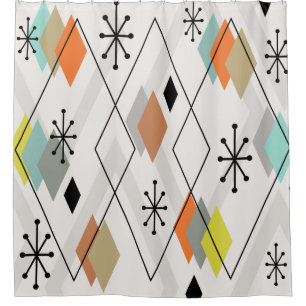 Mid Century Modern Scattered Diamonds Shower Curtain
