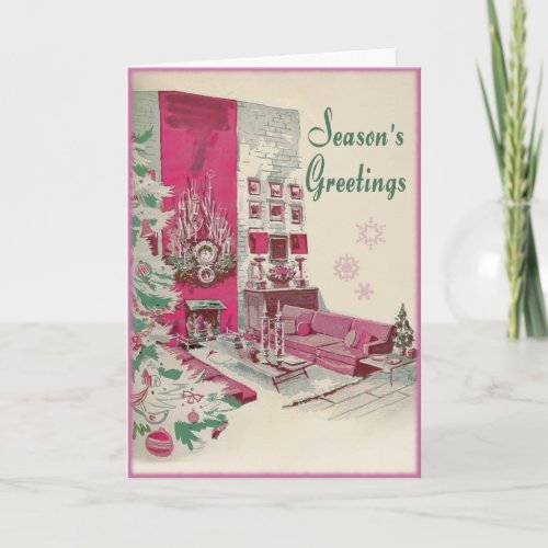 Mid Century Modern Seasons Greetings Christmas Holiday Card