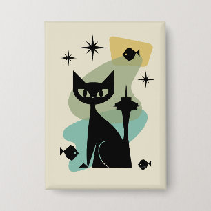 Mid Century Modern Seattle Cat Button