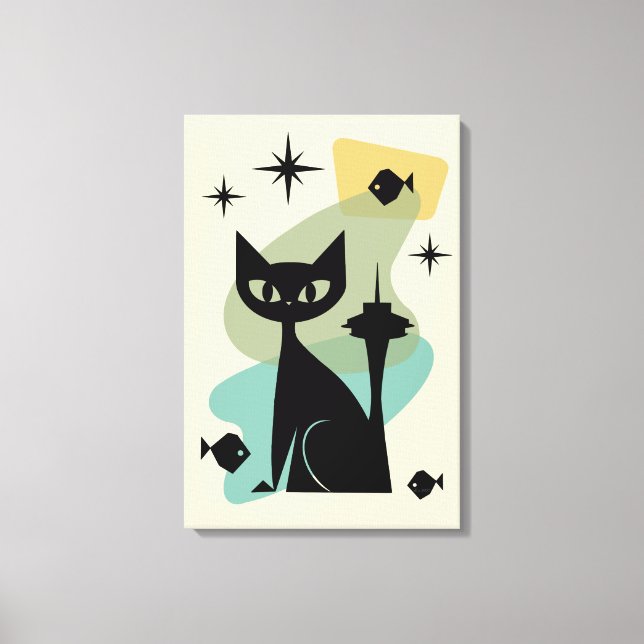 Mid Century Modern Seattle Cat Canvas Print (Front)