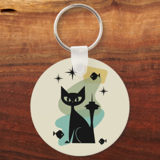 Mid Century Modern Seattle Cat Keychain
