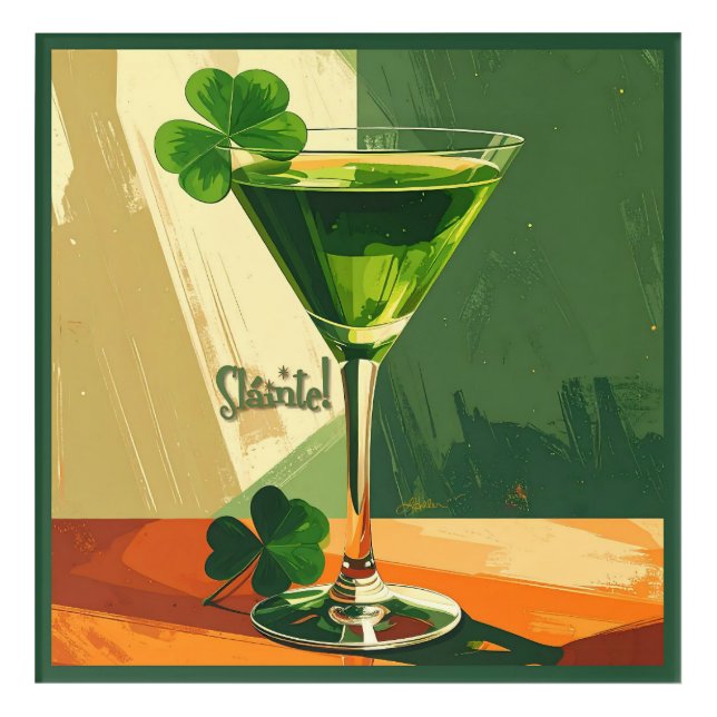 Mid Century Modern Shamrock Martini Sláinte!  Acrylic Print (Front)