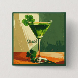 Mid Century Modern Shamrock Martini Sláinte! Button