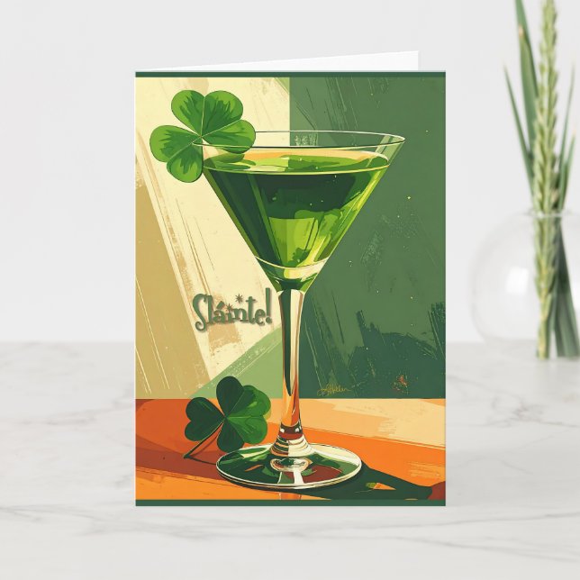 Mid Century Modern Shamrock Martini Sláinte!  Card (Front)