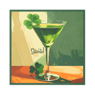 Mid Century Modern Shamrock Martini Sláinte!  Metal Print