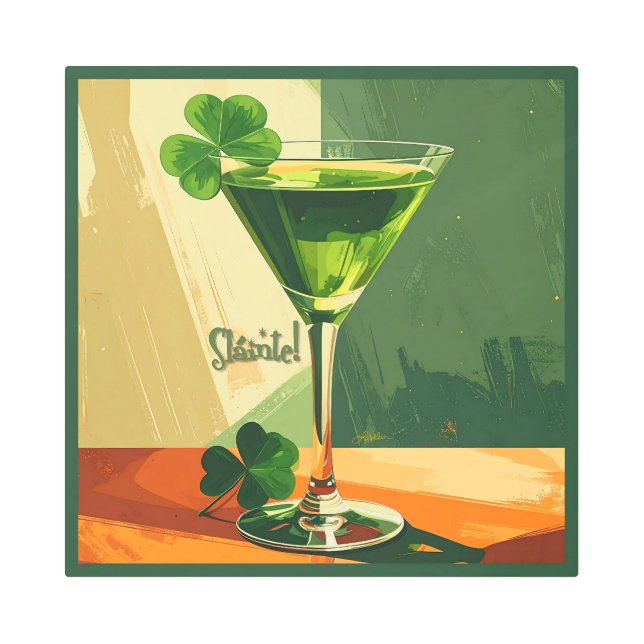 Mid Century Modern Shamrock Martini Sláinte!  Metal Print (Front)