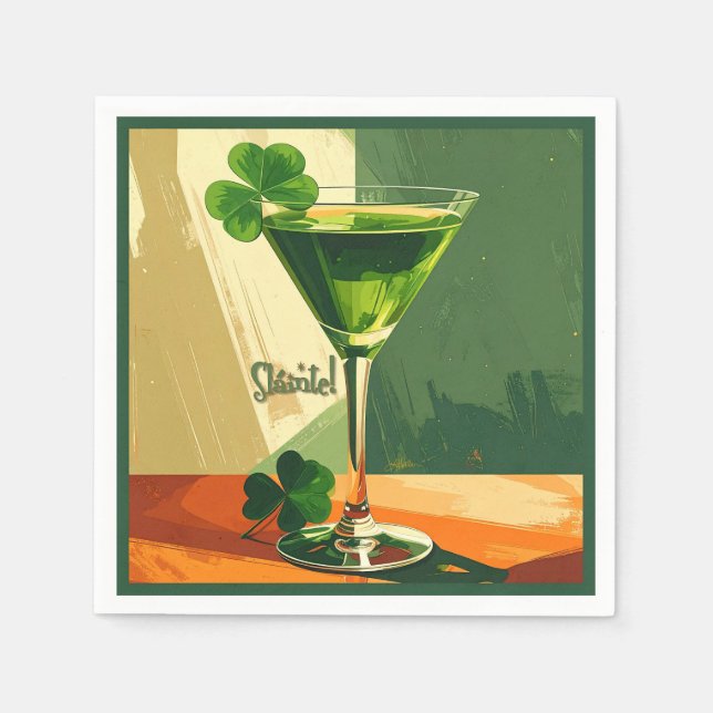 Mid Century Modern Shamrock Martini Sláinte!  Napkins (Front)