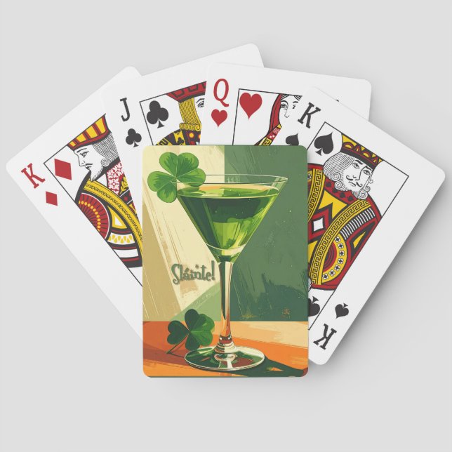 Mid Century Modern Shamrock Martini Sláinte!  Poker Cards (Back)
