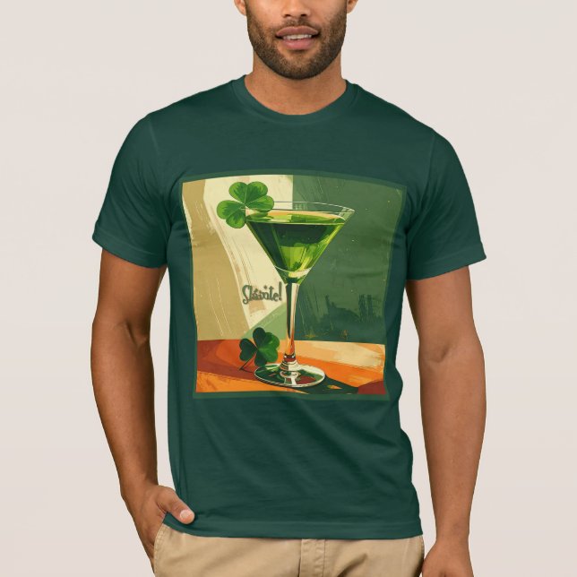 Mid Century Modern Shamrock Martini Sláinte!  T-Shirt (Front)