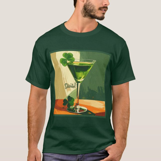 Mid Century Modern Shamrock Martini Sláinte!  T-Shirt (Front)