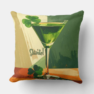 Mid Century Modern Shamrock Martini Sláinte!  Throw Pillow
