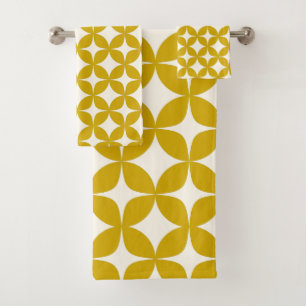 Mid Century Modern Shapes in Mustard Yellow Bath Towel Set