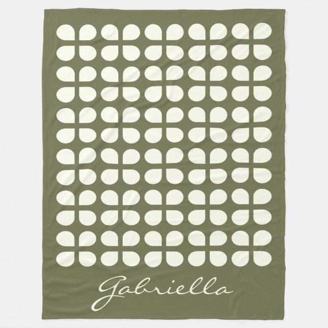 Mid Century Modern Shapes in Olive Personalized   Fleece Blanket (Front)