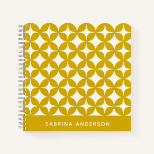 Mid Century Modern Shapes Yellow Personalized Notebook