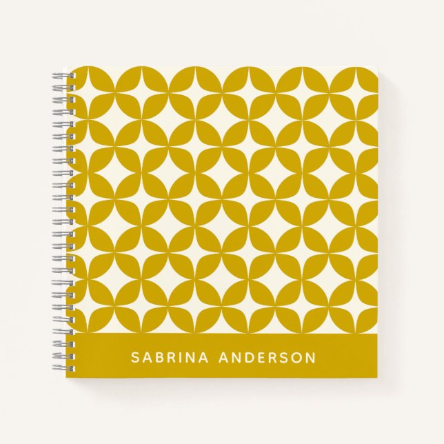 Mid Century Modern Shapes Yellow Personalized Notebook (Front)
