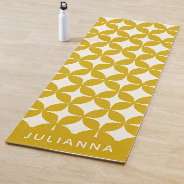 Mid Century Modern Shapes Yellow Personalized Yoga Mat (In Situ)