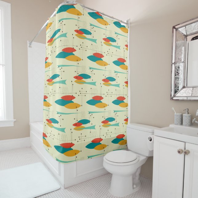Mid-Century Modern Shower Curtain, Les Pattern Curtain (In Situ)