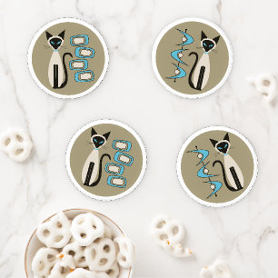 Mid Century Modern Siamese Cats Coaster Set