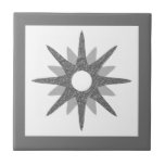 Mid-Century Modern Silver Starburst Ceramic Tile<br><div class="desc">Modern design featuring a single silver starburst on a white background, framed in grey Simple, clean modern design. One design of a coordinating collection. Create your own custom tile by uploading a new image, or use the "message" button to contact the designer for help. To create your own design: 1....</div>