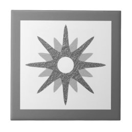 Mid-Century Modern Silver Starburst Ceramic Tile