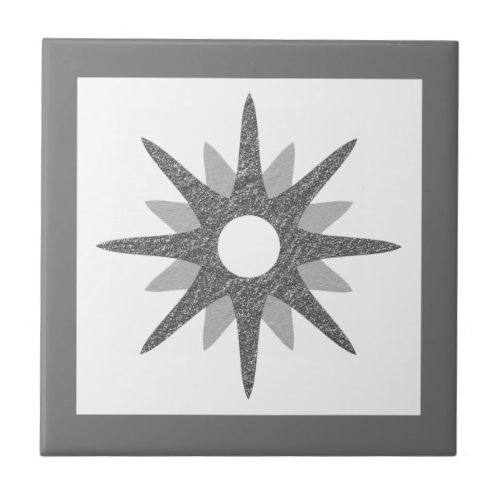 Mid_Century Modern Silver Starburst Ceramic Tile