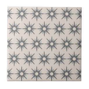 Mid-Century Modern Silver Starburst Pattern Cerami Ceramic Tile