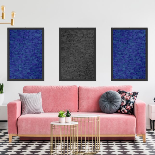 mid century modern simple blue abstract stroke  wall art sets (Livingroom)