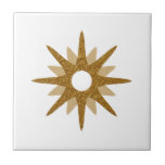 Mid-Century Modern Single Gold Starburst Ceramic Tile<br><div class="desc">Mid-century modern inspired design featuring a single vintage retro gold starburst on a white background. Simple, clean modern design. Create your own custom tile by uploading a new image, or use the "message" button to contact the designer for help. To create your own design: 1. Select personalize this template. 2....</div>
