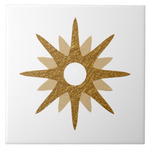 Mid_Century Modern Single Gold Starburst  Large Ceramic Tile