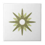 Mid-Century Modern Single Green Starburst Ceramic Tile<br><div class="desc">Mid-century modern inspired design featuring a single vintage retro green starburst on a white background. Simple, clean modern design. Create your own custom tile by uploading a new image, or use the "message" button to contact the designer for help. To create your own design: 1. Select personalize this template. 2....</div>