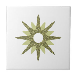 Mid-Century Modern Single Green Starburst Ceramic Tile