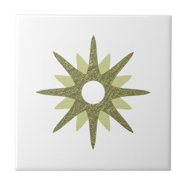Mid-Century Modern Single Green Starburst Ceramic Tile (Front)