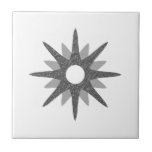 Mid-Century Modern Single Silver Starburst Ceramic Ceramic Tile<br><div class="desc">Mid-century modern inspired design featuring a single vintage retro silver starburst on a white background. Simple, clean modern design. Create your own custom tile by uploading a new image, or use the "message" button to contact the designer for help. To create your own design: 1. Select personalize this template. 2....</div>