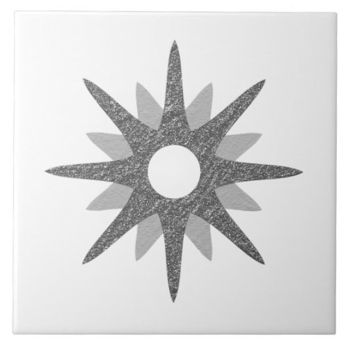 Mid_Century Modern Single Silver Starburst  Large Ceramic Tile