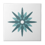 Mid-Century Modern Single Turquoise Star Design Ceramic Tile<br><div class="desc">Mid-century modern inspired design featuring vintage retro turquoise starburst on a white background. Simple,  clean modern design.</div>